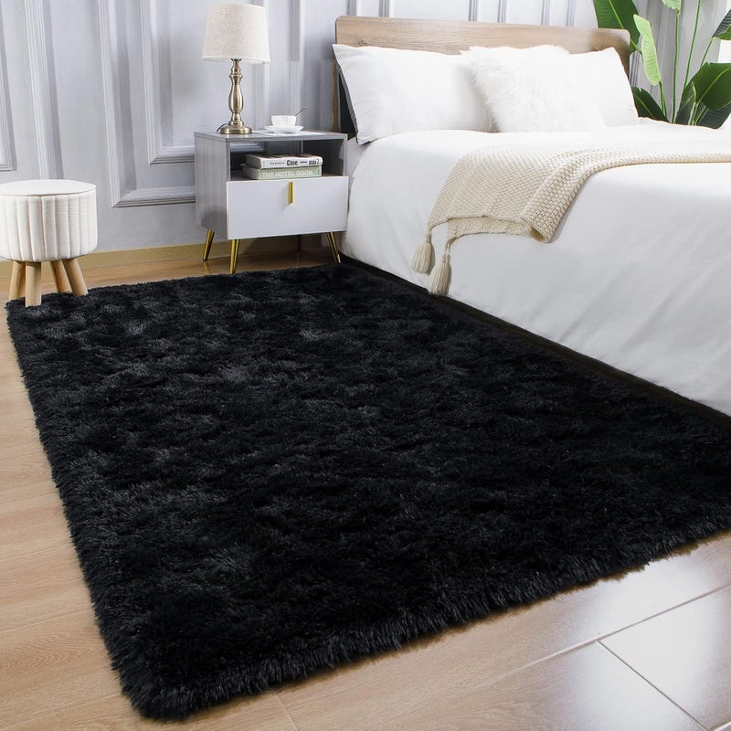 AROGAN 5x8 Feet Luxury Large Area Rugs for Living Room, Super Soft Fluffy Bedroom Rug, Black Shaggy Rug for Kids Girls Playroom Dorm Room, Shag Fuzzy Plush Carpets for Teen Nursery - Image 2